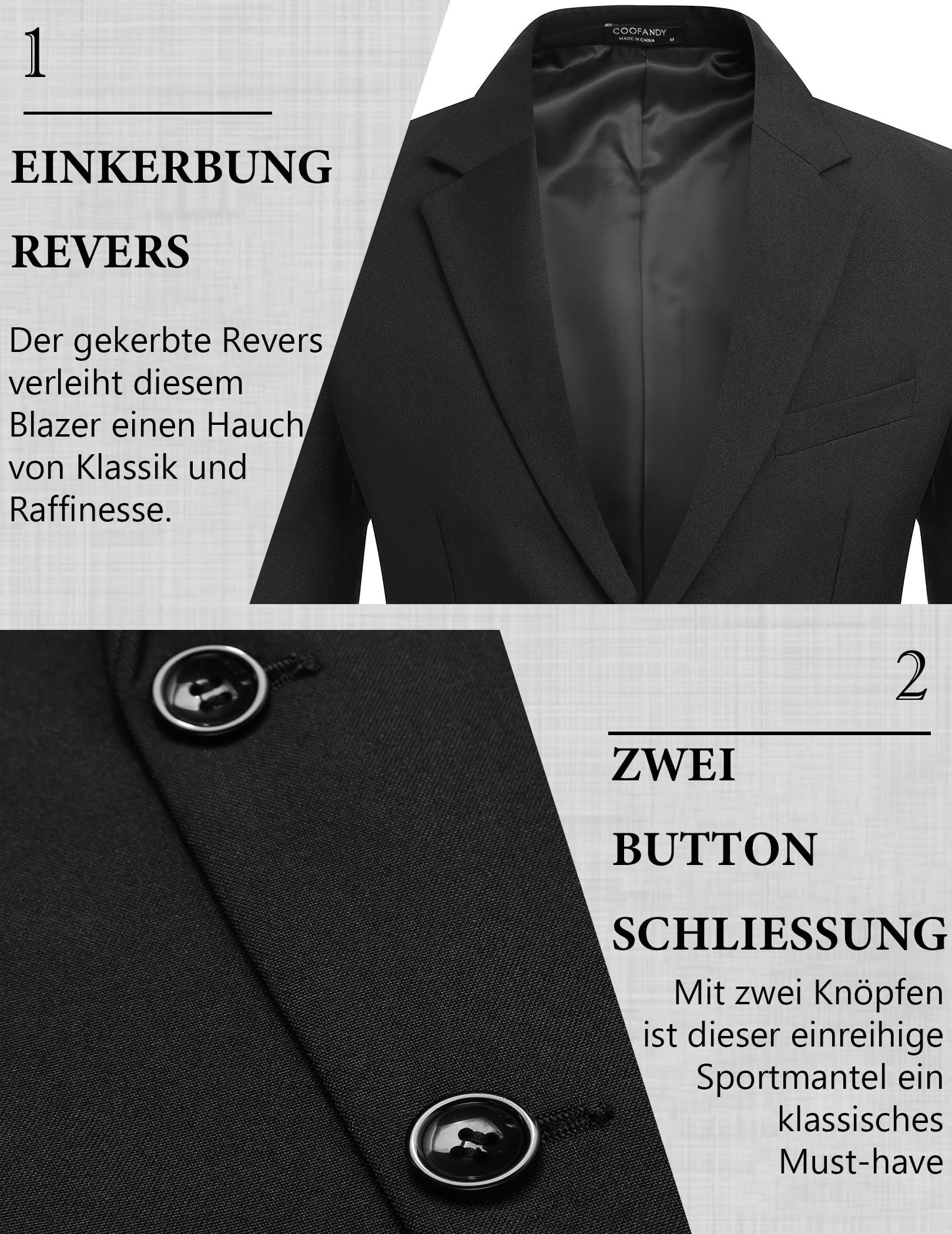 COOFANDY Anzugjacken Sakko Herren Casual Business Blazer Regular Fit 2 Knöpfe Freizeit Anzug Einfarbig Schwarz M 5