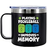 Panvola Playing Pickleball Improves Memory Pickleball Gifts Pickleball Player Insulated Coffee Mug 14oz With Handle And Lid Camping Travel Thermal Mugs 14 oz