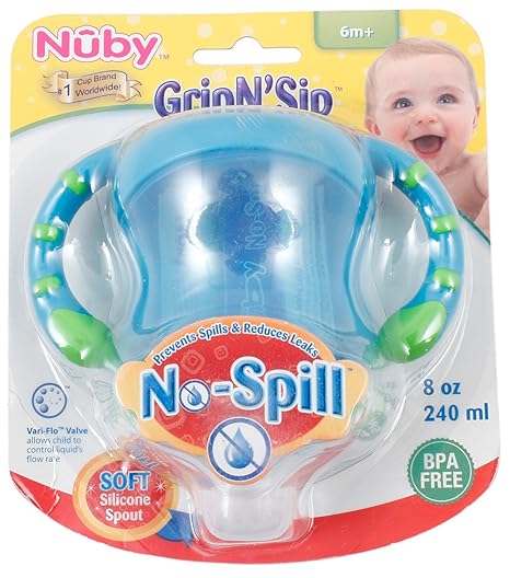 Nuby Grip N Sip No Spill Cup 240ml - Blue, 9M+