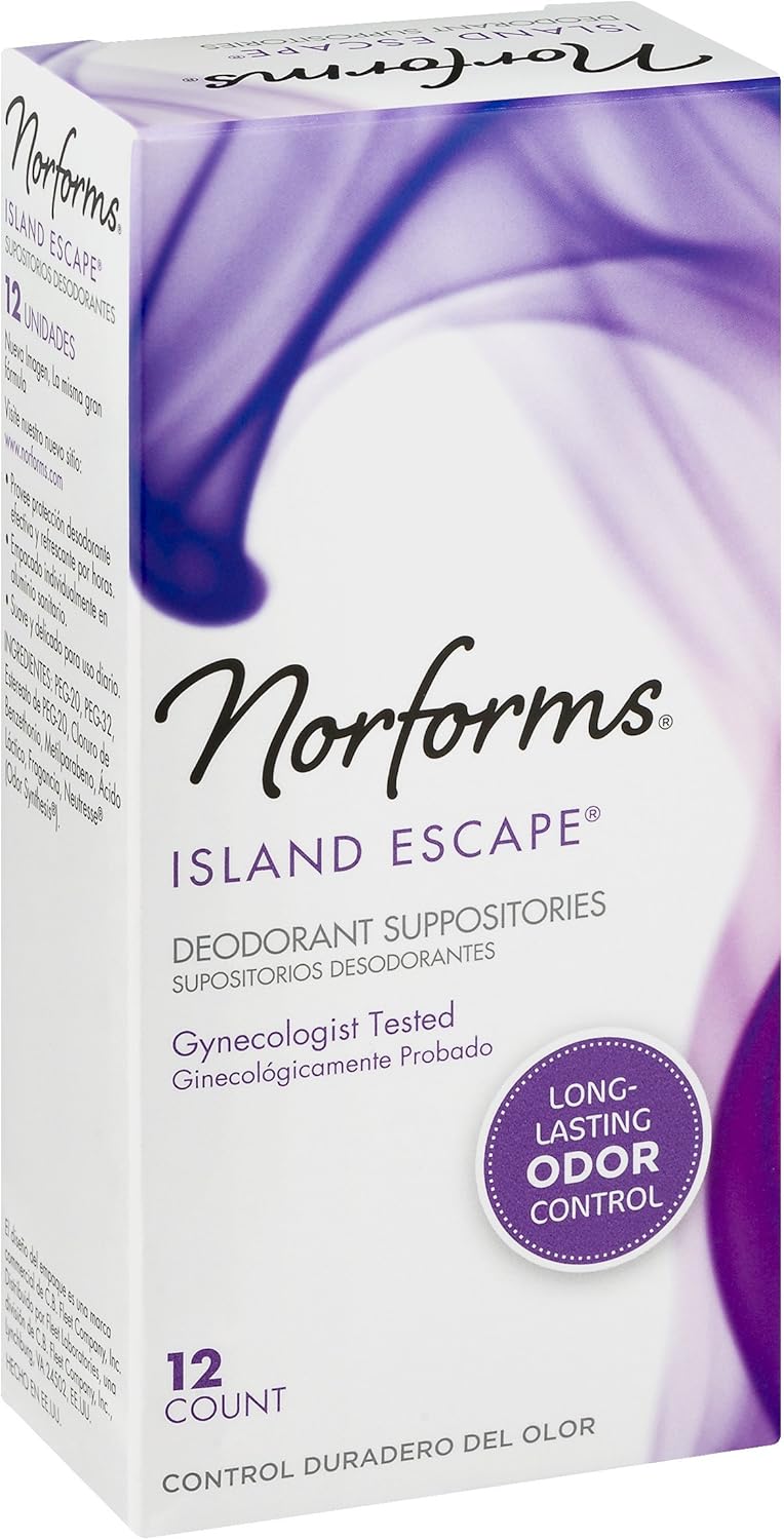 Norforms Feminine Deodorant Suppositories | Long Lasting Odor Control | Island Escape | 12 Count | Pack of 3: Health & Personal Care