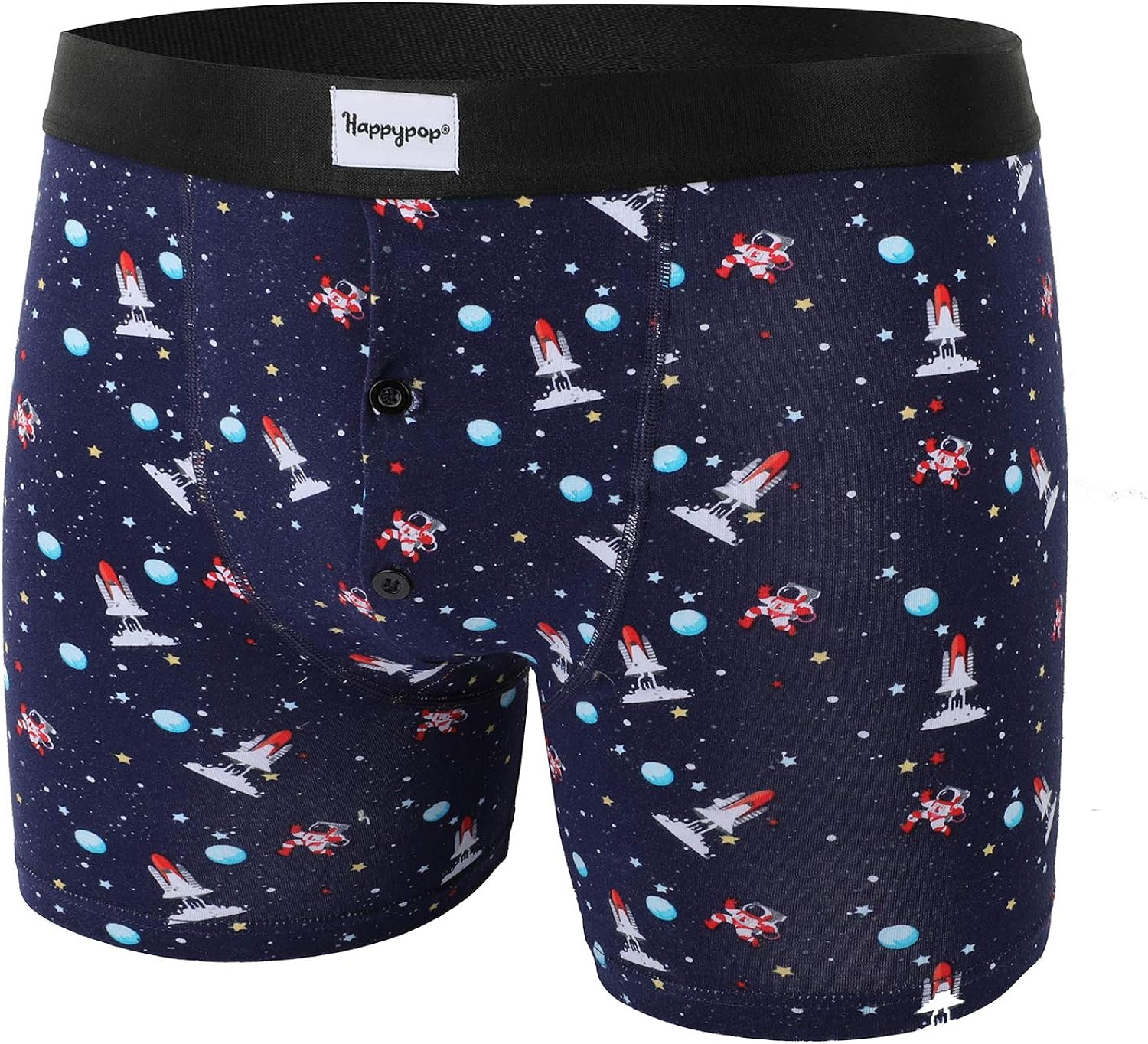 Mens Pouch Boxer Briefs Button Fly Shark Attack Solar Astronaut Trunks