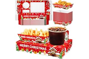 Jansun 36Pcs Christmas Movie Night Snack Trays Candy Popcorn French Fries Snack Trays Christmas Movie Boxes for Snacks Tray Xmas Party Supplies