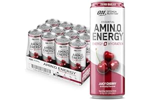 Optimum Nutrition Amino Energy Sparkling Hydration Drink, Electrolytes, Caffeine, Amino Acids, BCAAs, Sugar Free, Juicy Cherry, 12 Fl Oz, 12 Pack (Packaging May Vary)