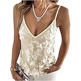 MakeMeChic Women's Sequin Tank Top Fall Deep V Neck Camisole Sparkly Sleeveless Going Out Tops