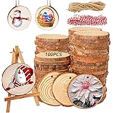 Acrux7 100 PCS Natural Wood Slices for Painting, 2.4-2.8 Inch Unfinished Wood Slices Predrilled with Hole, Round Wooden Slices for DIY Crafts, Arts, Christmas Ornaments, Coaster, Home Decoration