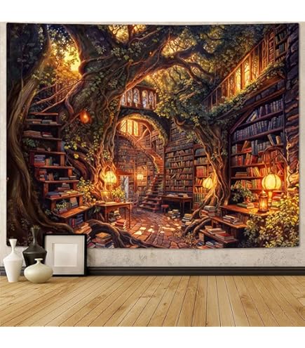 Amazon.com: VEIGIKE Vintage Gothic Bookshelf Tapestry, Medieval