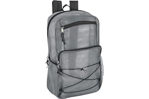 TRAIL MAKER Deluxe See Through Mesh Backpack with Bungee Cord & Adjustable Padded Straps for Swimming, Travel (Grey)