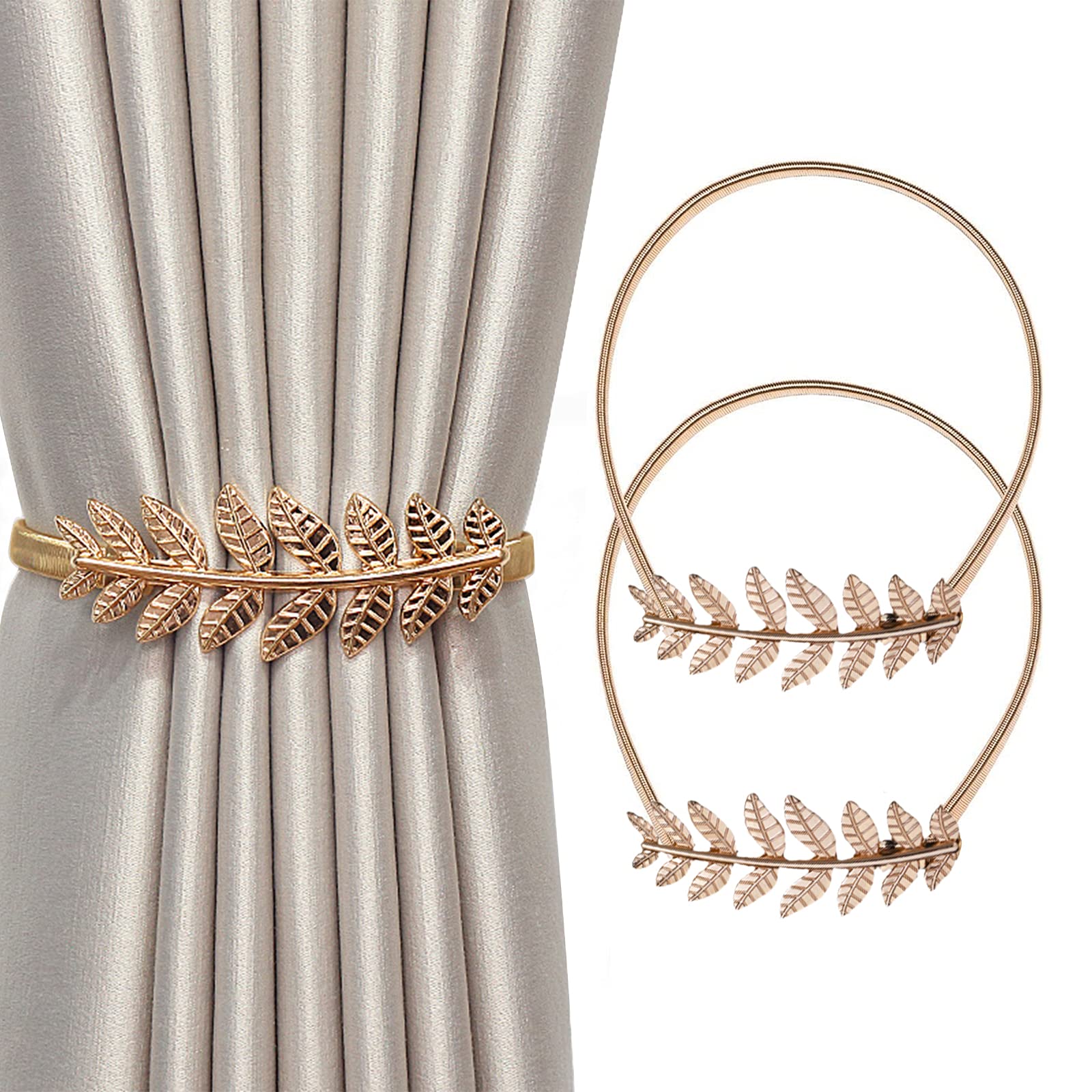 NeeyBing 2 Pack Curtain Tiebacks,Curtain Holdbacks,Home Decorative Alloy Curtain Straps,Curtain Clip with Hooks for Home Office Hotel Window Decoration