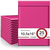 Fuxury Bubble Mailers 10.5x16" Self Seal Padded Envelopes 25 Pack Hot Pink | Strong Adhesive Bubble Envelopes,Waterproof Cushioning Shipping Bags, Padded Mailers for Mailing,Small Business Supplies,#5