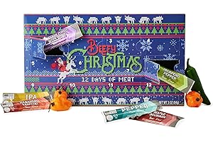 Man Crates, 12 Days of Jerky Advent Calendar 2025 Featuring "Ugly Christmas Sweater" Artwork – Includes 12 Delicious Bites of Beef Jerky – Festive Flavors Like Habanero, Maple Bourbon & More