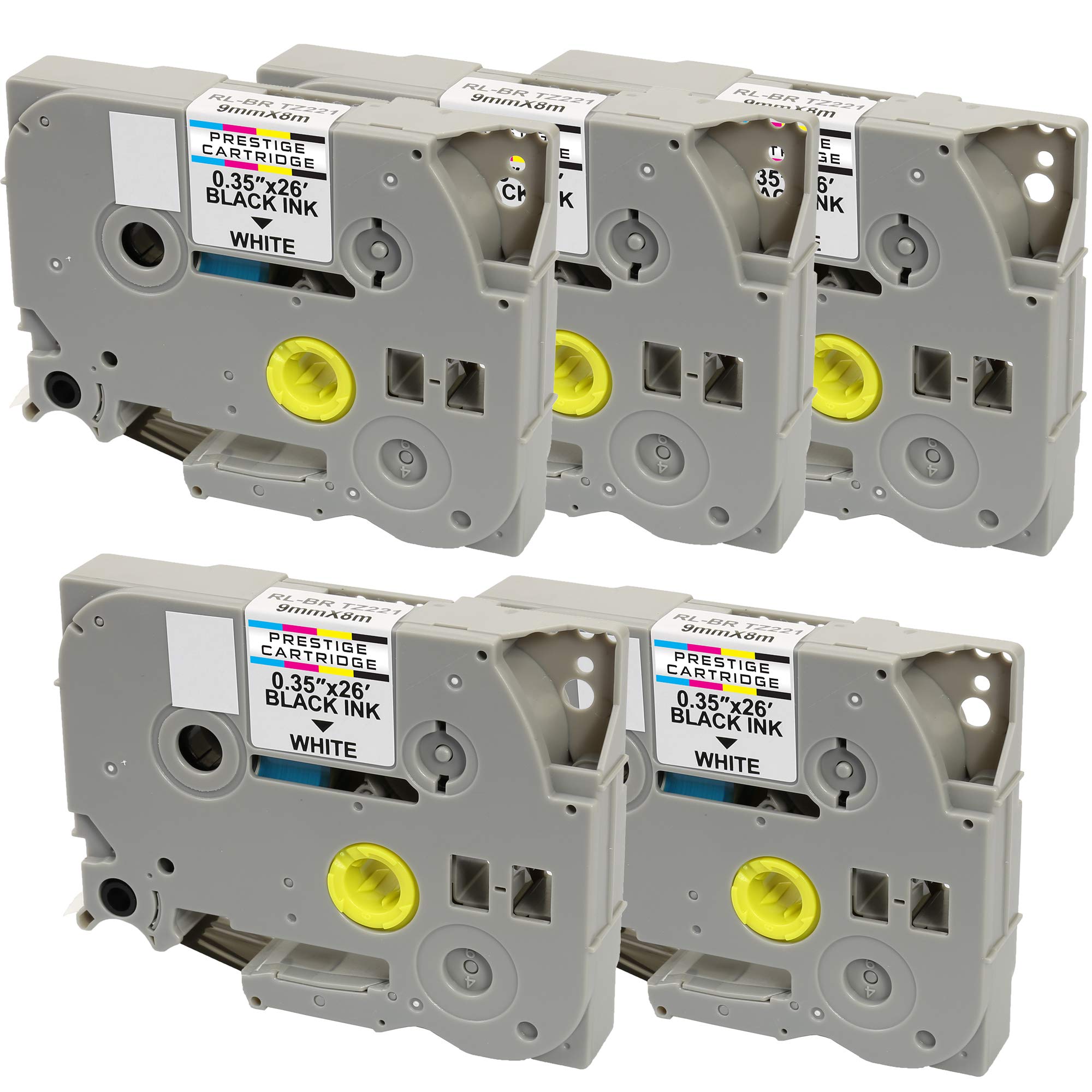 5x Compatible Label Tapes TZ-221 TZe-221 Black on White 9mm x 8m for Brother P-Touch PT-1000 1005 1010 3600 9600 D200 D210 D210VP D600VP E100 E300VP E550WVP H101C H101GB H105 H110 H300 H500 P700 P750W