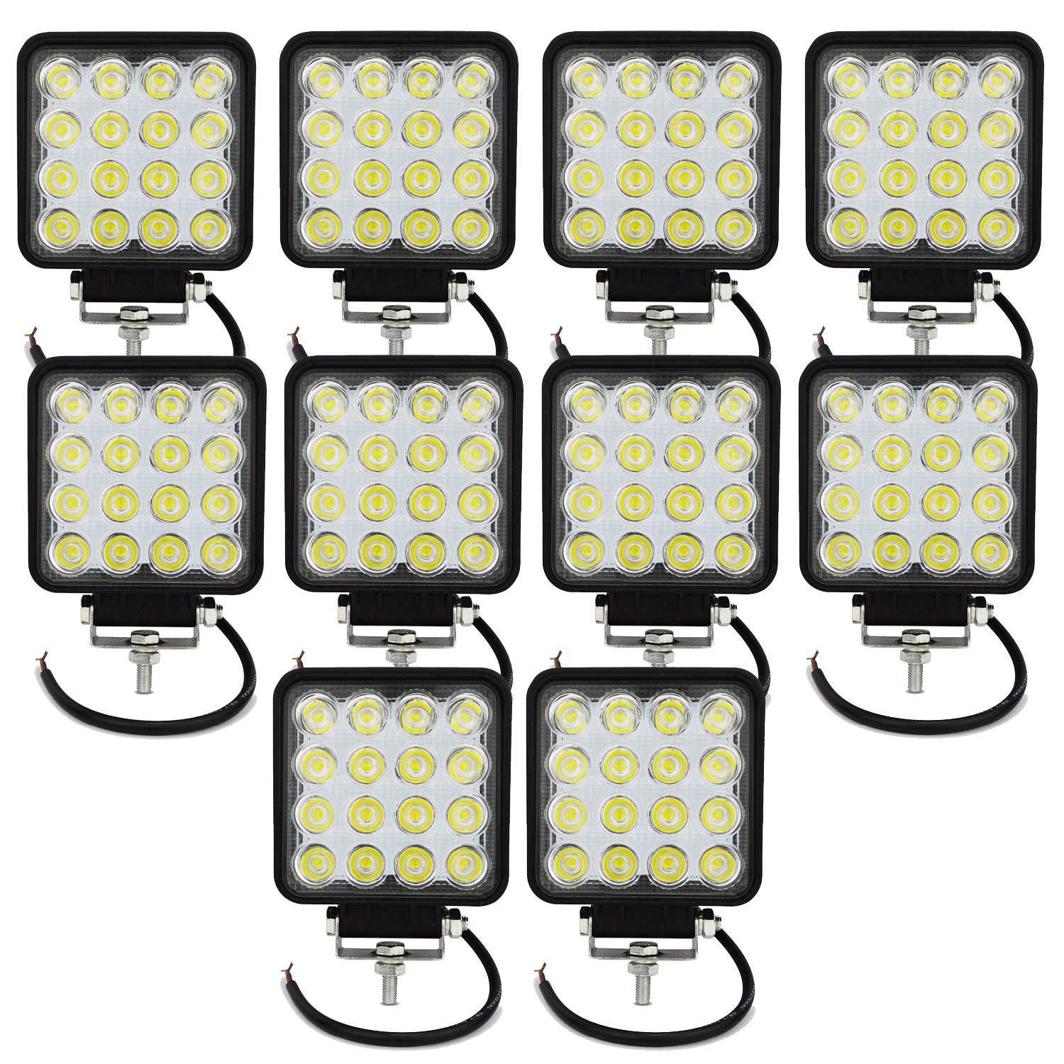 RIGIDON 2 Stuks Vierkant Led-werklicht, 4 inch 48W Spot Beam, 12V 24V Rijverlichting Lamp voor Auto Off-road Boot Vrachtwagen 4x4 SUV ATV Tractoren Graafmachine, 6000K Wit, Mistlamp