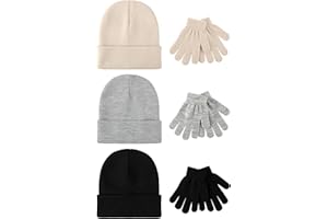 Hryrbay 6 Pack Toddler Winter Hats and Gloves Set Kids Warm Knitted Beanie Hat Winter Gloves for Boys Girls Cold Weather