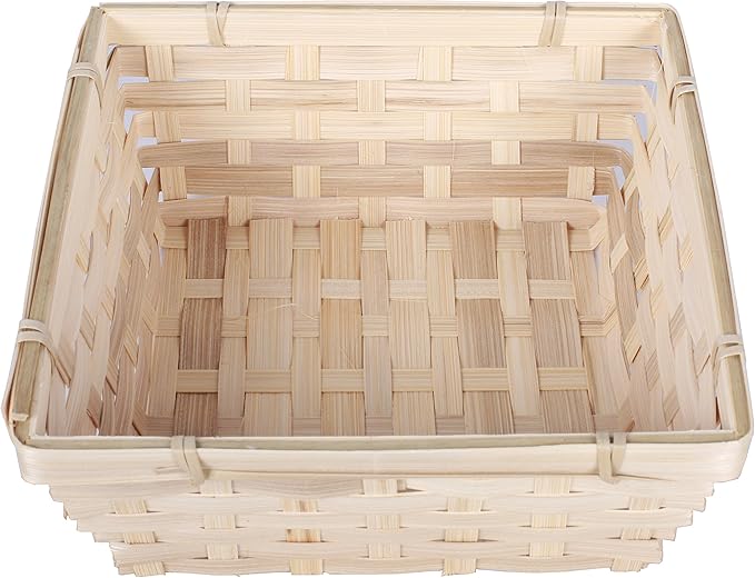Square Bamboo Bread Basket Food Storage Wicker Christmas Hamper Retail