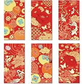 48Pcs Chinese New Year Red Envelopes 6 Designs Red Gold Foil Print Hong Bao Spring Festival Lucky Money Pocket for Party Wedding Happy Chinese Lunar Year Supplies