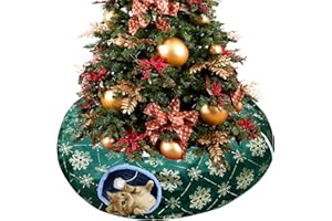 LUCKITTY Plush Snowflake Pattern Cat Tunnel Bed Under Christmas Tree with Premium Gold Foil & Hanging Plush Ball, 10-Inch Diameter 3-Ft Wide Round - Divert Cats from Decor Green Color