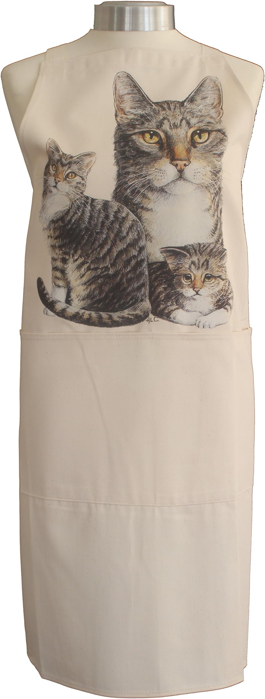 Tabby Grey Cat Themed Natural Cream Cotton Bib Apron - Baker Cook Gift