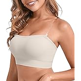 DEANGELMON Strapless Bras for Women Wireless Push Up Non-Slip Bandeau Bra Seamless Clear Straps TubeTop Padded Bralette