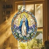 Virgin Mary Suncatcher – Suncatcher Catholic Hanging Ornament - Religious Christian Decor, Blessed Mother Gift, Holy Window Art for Home or Church, Christmas Tree Ornament Decor (Sun-53)