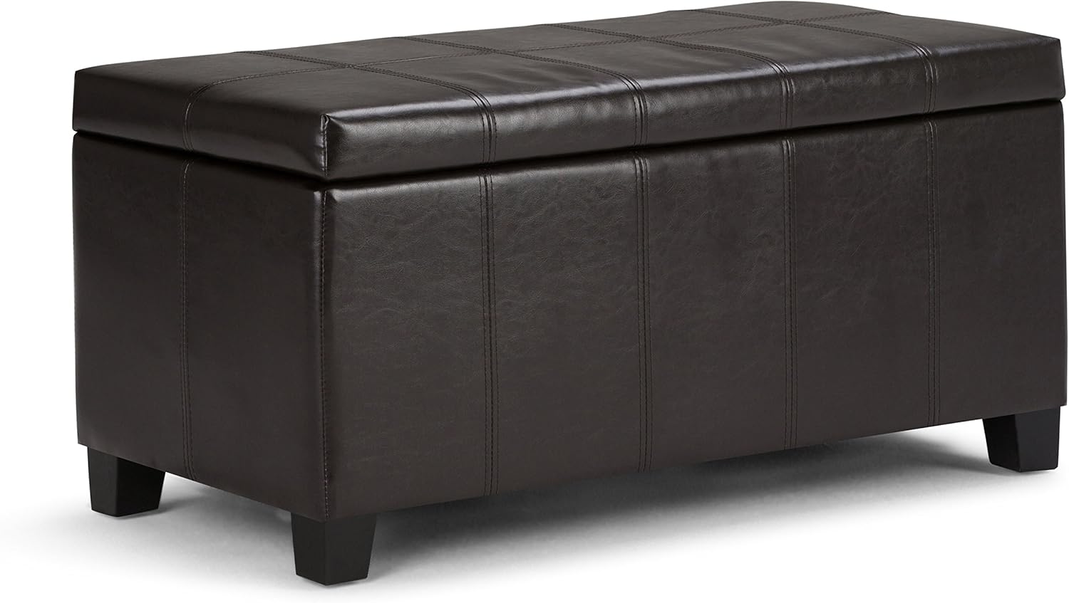 Simpli Home Dover 36 inch Wide Rectangle Lift Top Storage Ottoman Bench in Upholstered Tanners Brown Faux Leather, Footrest Stool, Coffee Table for the Living Room, Bedroom and Kids Room: Kitchen & Dining