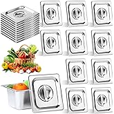 10 Pack 1/6 Size Steam Table Pan Covers Universal Handled Food Pan Lid Stainless Steel Pan Lid with Handle Restaurant Commercial Hotel Food Pan Cover 7 x 6.5 Inch for Fruits Vegetables