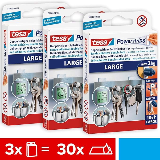 tesa® Powerstrips Large im 3er Pack Doppelseitige Klebestreifen zur