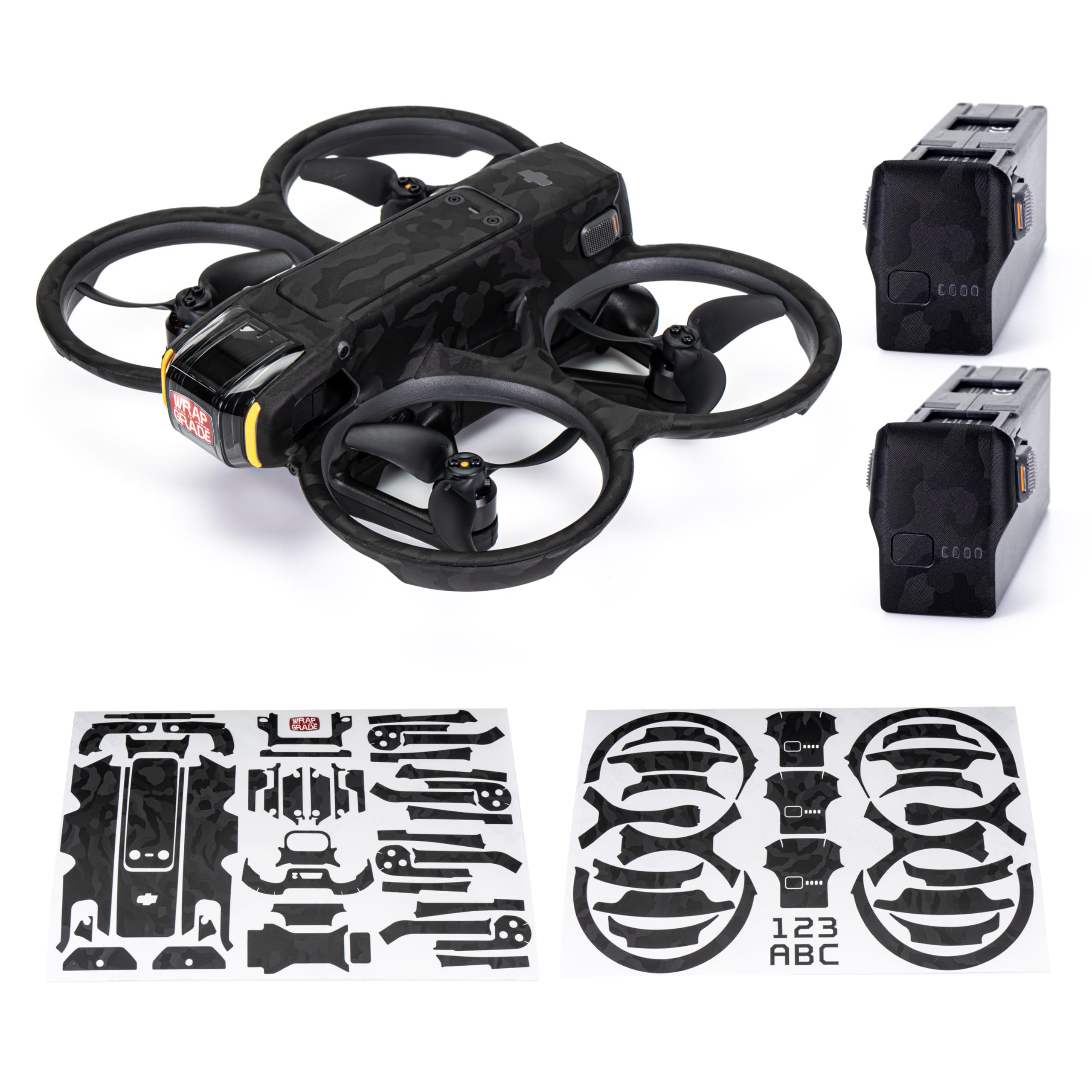 WRAPGRADE Skin Stickers Compatible with DJI Avata 2 (Black Bumpy Camo)
