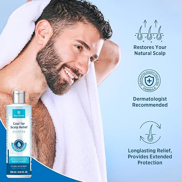 ROYCEDERM COAL TAR DANDRUFF SHAMPOO: EXTRA STRENGTH 2% COAL TAR EXTRACT MEDICATED GEL FOR RAPID SCALP HAIR RELIEF TARGETS DANDRUFF, PSORIASIS, AND SEBORRHEIC DERMATITIS – HYDRATING & NATURAL FRAGRANCE