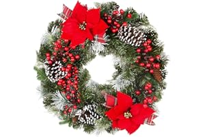 CHRISXIAO 24 Inch Christmas Wreath Green Leaves Wreath for Front Door Artificial Eucalyptus Wreath with Berry and Pine Branches Christmas Decorations Indoor and Outdoor Holiday Decorations