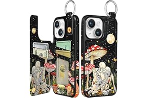 Shorogyt for iPhone 13 Wallet Case with Card Holder, Designer Mushroom Skull Pattern Kickstand Magnetic Clasp Back Flip Folio Leather Phone Cases for iPhone 13 for Women Men Girls