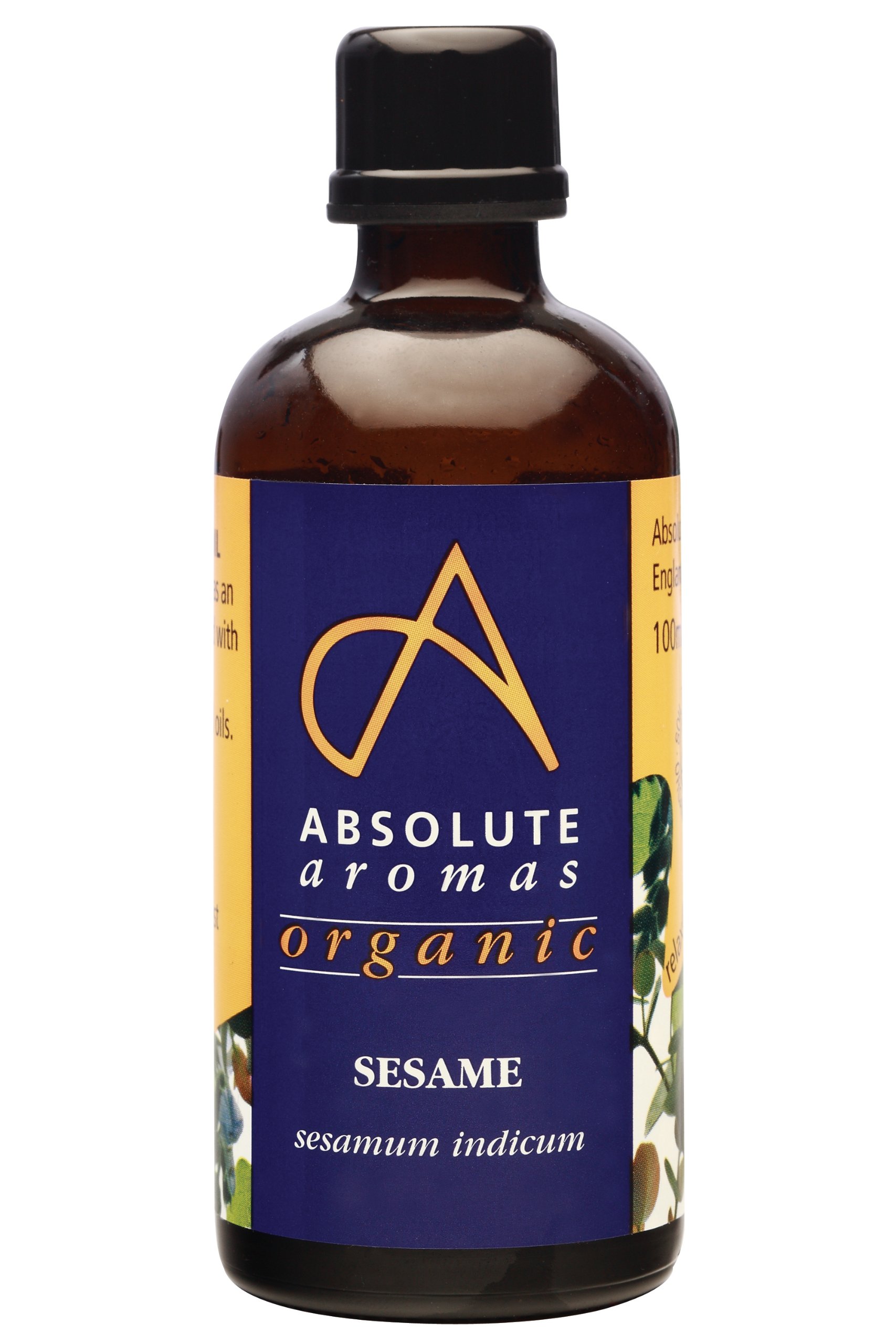 Absolute Aromas Organic Sesame Oil 100ml - in a Glass Bottle - Pure, Natural, Cold-Pressed, Vegan and Cruelty Free