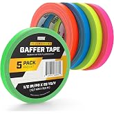 Lockport Neon Spike Tape 5 Pack - 1/2 Inch x 20 Yards Colored Gaffer Tape | Fluorescent Matte Gaff Tape, UV Blacklight Glow, Residue-Free, Water-Resistant, Easy Tear for Theater, Stage, Marking, School