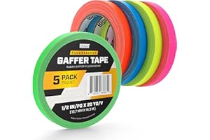 Lockport 5 Pack Colored Spike Tape Set, Neon Gaff Tape, Bright Fluorescent Gaffer Tapes, 1/2 Inch X 20 Yards Multicolored for Theater, Stage, Floor Marking, School