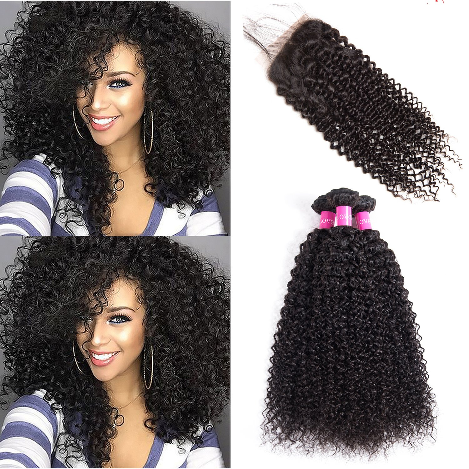 Malaysian Curly Hair Bundles With Closure 100 Unprocessed Remy