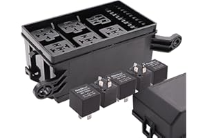 12-Slot Fuse Relay Box,6 Relays Box, 6 ATC/ATO Fuses Holder Block with Fuses Relays and 41pcs Metallic Pins for Automotive Je