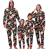 YEAXLUD Matching Christmas Holiday Pajamas for Family Couples Womens Sleepwear Mens Cute Xmas One Piece Pjs Funny Onesie Adult Loungewear Jumpsuit Jammies(Black Santa 3-4)