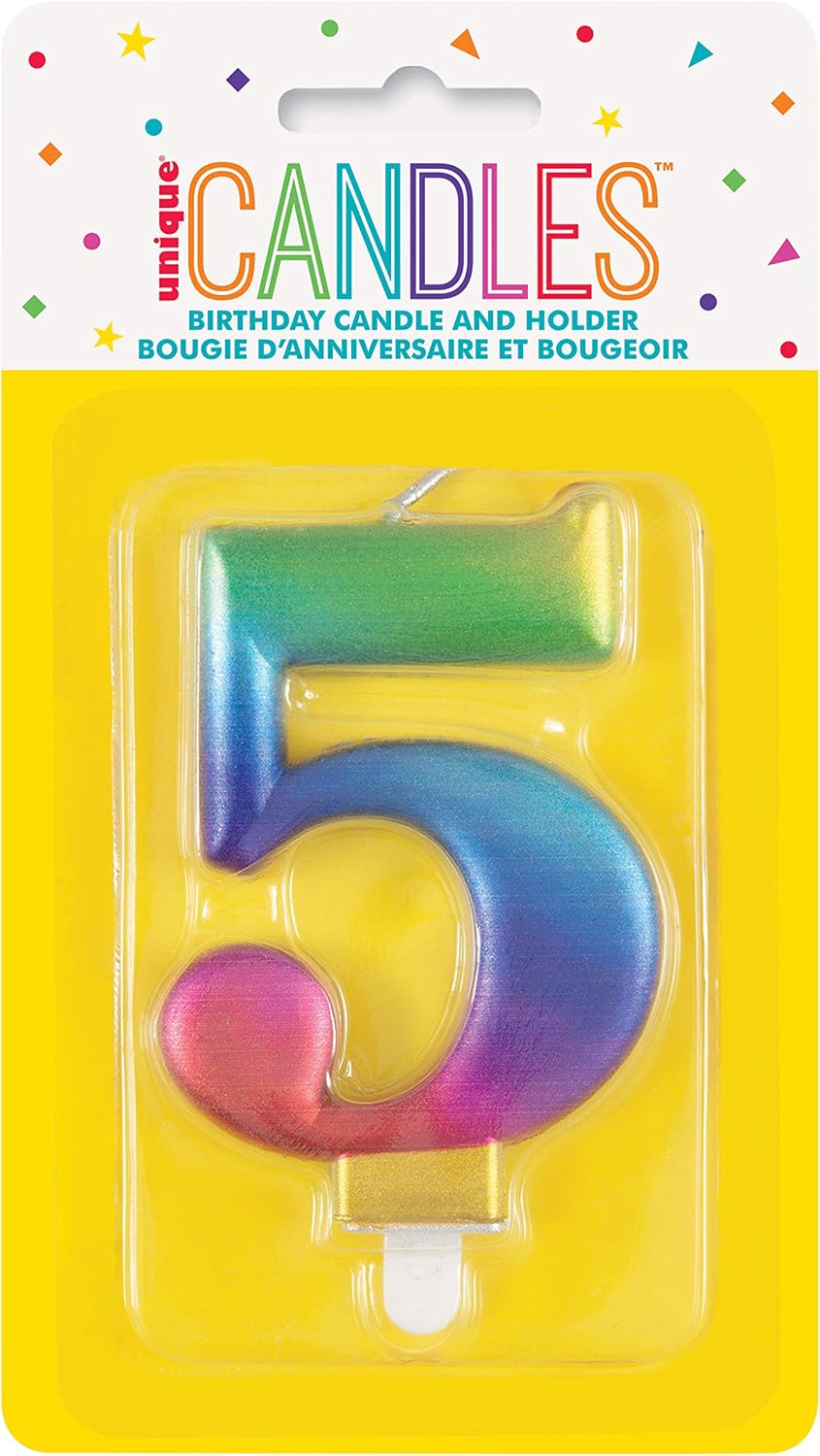Metallic Rainbow Number 5 Birthday Candle - Vibrant 3D Topper for Cakes & Desserts - Perfect for Kids' & Adults' Parties - 1 Pc - Image 3
