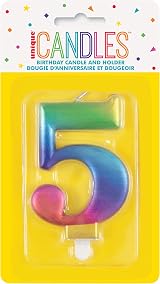 Unique Metallic Rainbow Number 5 Birthday Candle 3D Topper view 2
