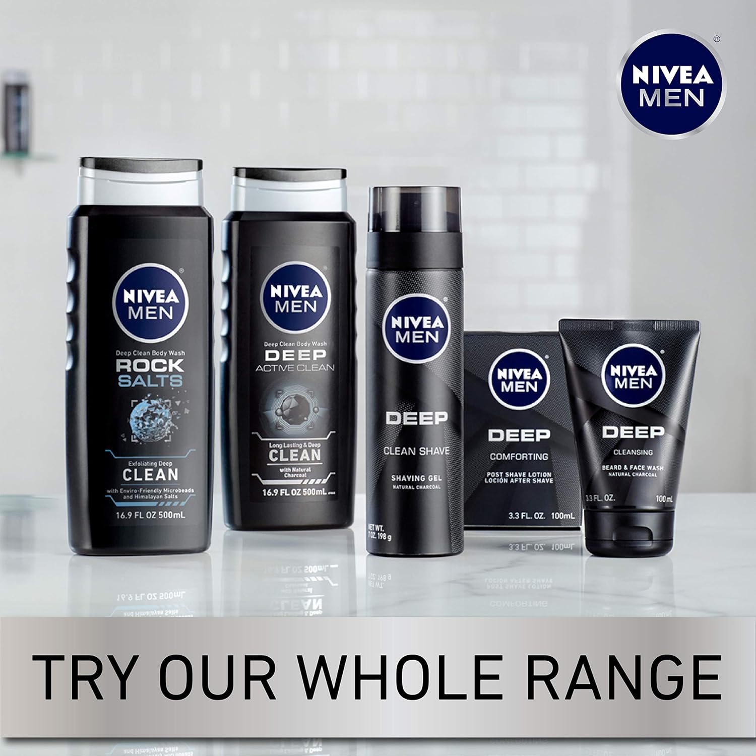 NIVEA Men Deep Active Clean Body Wash - 8-Hour Fresh Scent with Natural Charcoal - 16.9 Fl. Oz. Bottle (Pack of 3) : Beauty