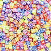 Sunrica 800Pcs Colorful and White Square Letter Pony Beads A-Z, 6X6mm Acrylic Cube Alphabet Beads for DIY Craft Making