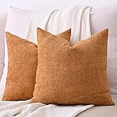 Cozoomy Set of 2 Chenille Linen Decorative Throw Pillow Covers 18x18 Inch Textured Farmhouse Pillow Covers for Bed Couch Sofa Living Room Rustic Cushion Cases, Burnt Orange