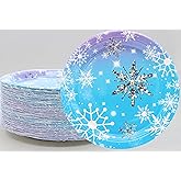 50Pcs Frozen Snowflake Party Supplies,Snowflake Paper Plates,7"Snowflake Plates Disposable Chrisstma Plates for Winter Snowflake Theme Wonderland Holiday Xmas Snowflake Birthday Party Decor(Blue)