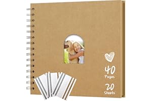 HIWHY 8x8 Inch Scrapbook DIY Photo Album Hardcover Kraft Paper 20 Sheets Memory Book Brown