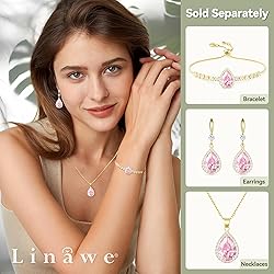 Linawe Pink Crystal Pendant, Gold Chain Imitation