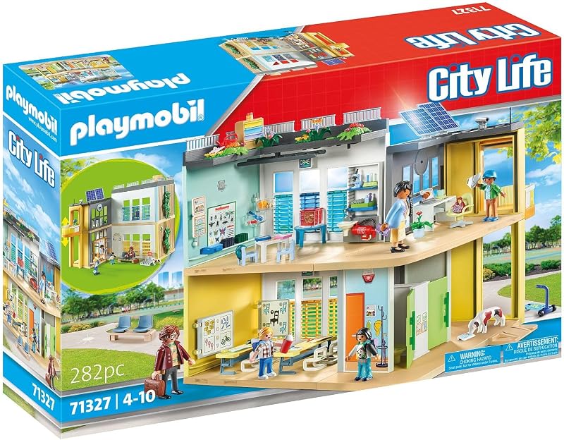 71327 Ecole aménagée - City Life - avec Six Personnages, Une école sur Deux étages avec Un Ascenseur, Une terrasse sur Le Toit et Un Chien - Dès 4 Ans