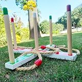JacJoe All Pro Wooden Ring Toss Game Set 5 Rope Rings with Carry Bag view 6