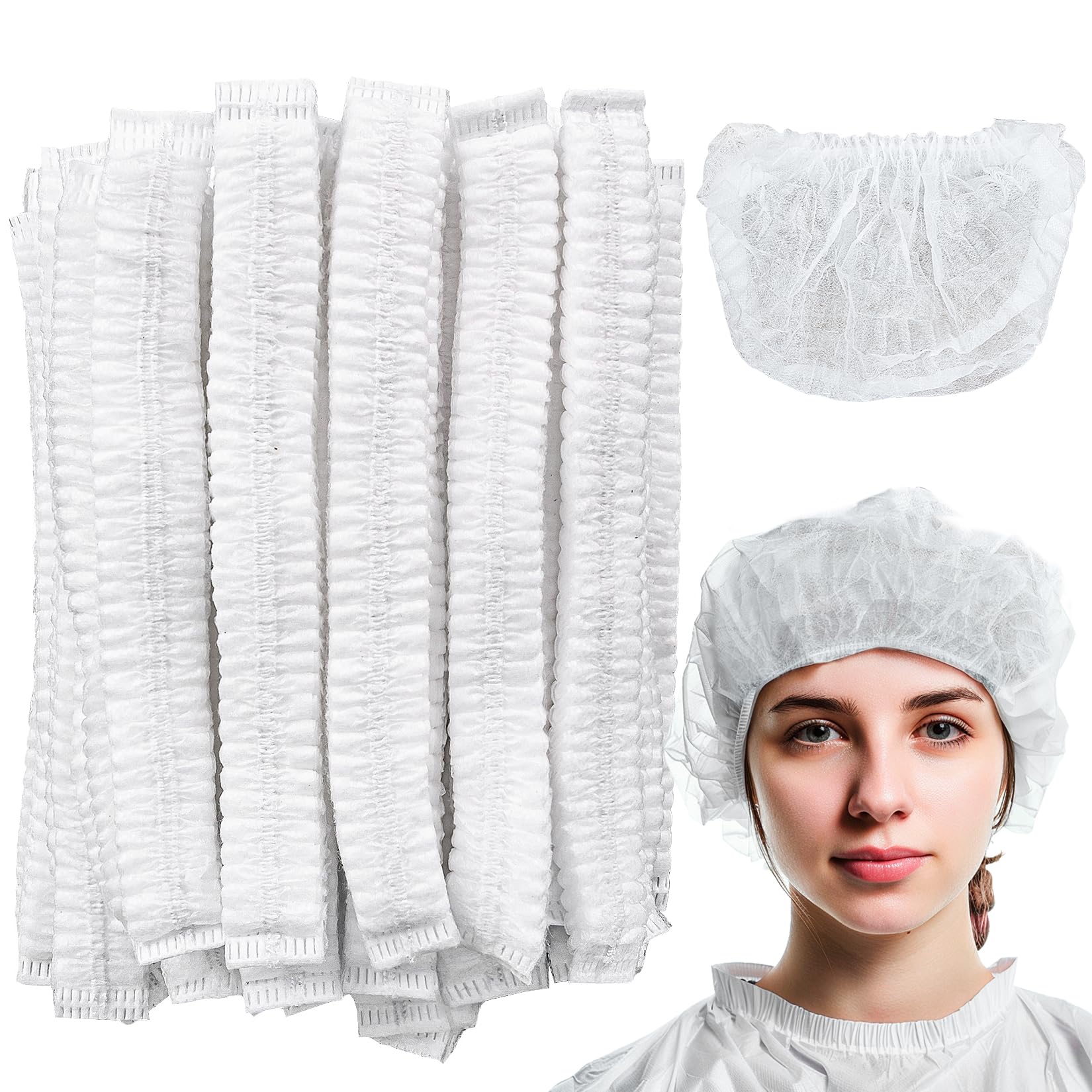 Photo 1 of 50PCS Disposable Bouffant Caps - 24 Inch Elastic Hair Nets Non-woven Head Covers for Women and Men, Breathable Hair Nets for Food Service Workers, Kitchen, Labs, Beauty Salon, White