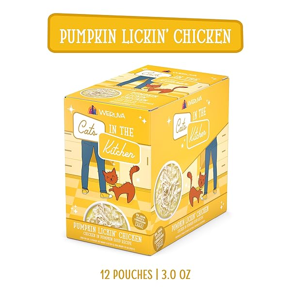 WERUVA CATS IN THE KITCHEN, PUMPKIN LICKIN’ CHICKEN WITH CHICKEN BREAST IN PUMPKIN SOUP CAT FOOD, 3OZ POUCH (PACK OF 12)