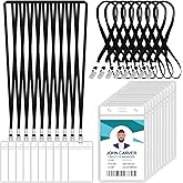 50 Pcs Clear Vertical Badge Id Card and 50 Pcs Lanyard, Reusable Lanyards for Id Badge Holder Name Tag Badge Holder with Lanyards for Adults Kids Business School Conferences (Black)