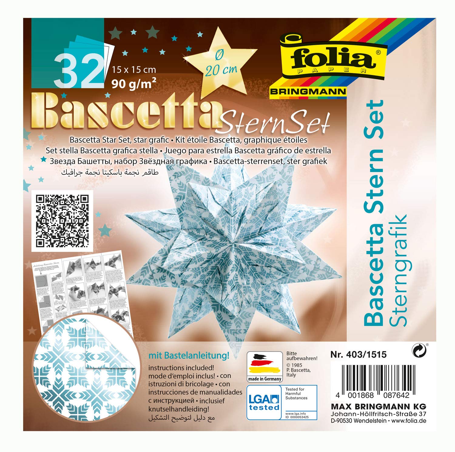 Folia 403/1515 Folding Paper Bascetta Star Ice Blue Printed